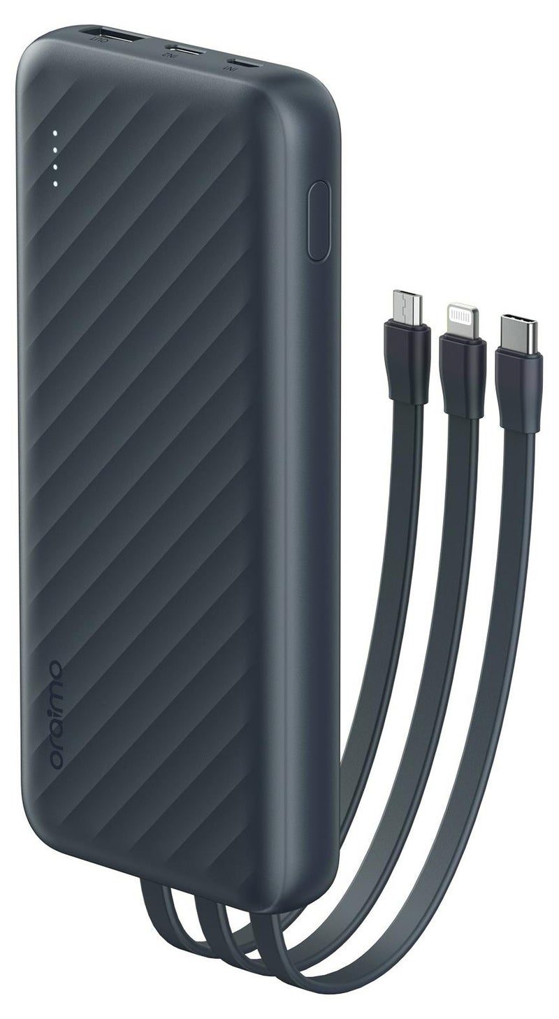 Oraimo 10000 mAh 22.5W Super Fast Charging, Slice Link Pro 10000mAH Powerbank 2,3 built in Charging Cables, lighting PD 20W ,Type-C 22.5W ,Universal Compatibility ,Multi-Layer Protection Gray - Image 1