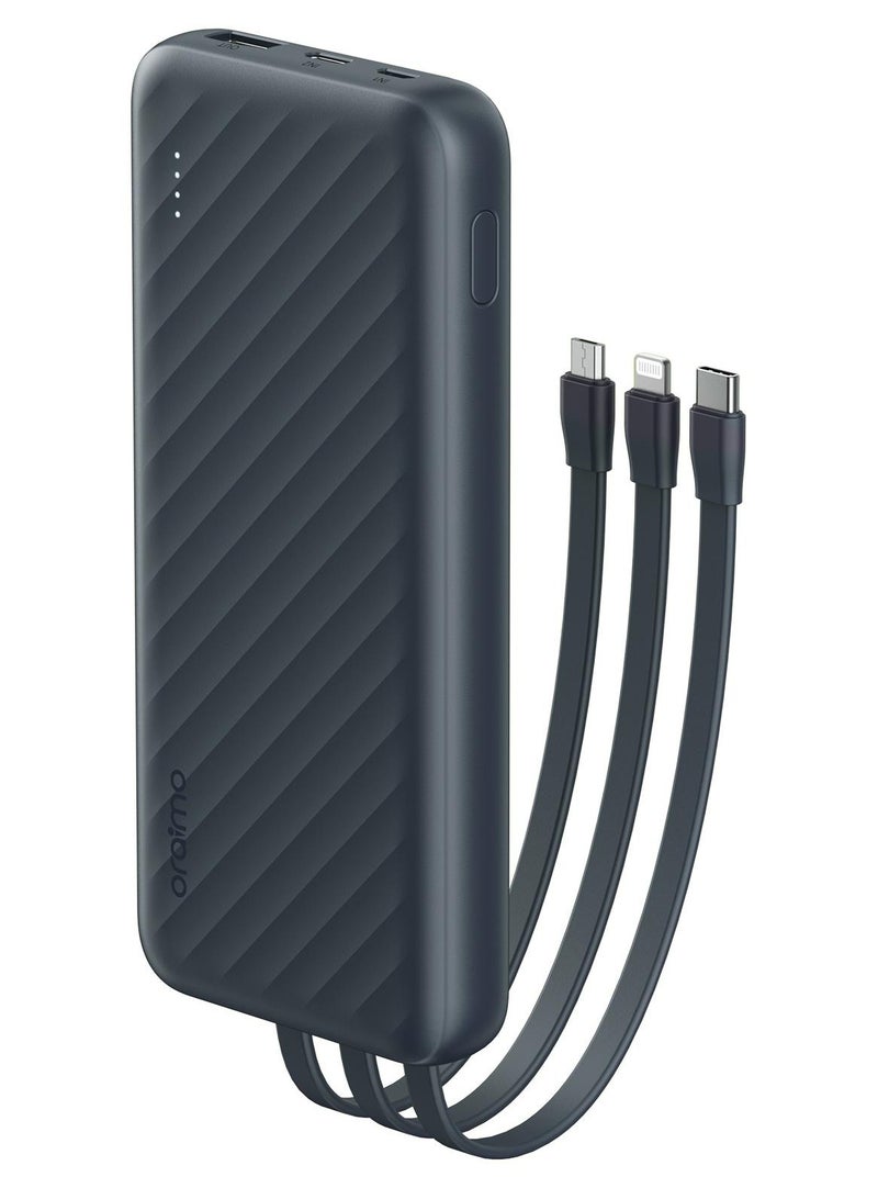 أورايمو باور بانك Slice Link Pro 10000 مللي أمبير في الساعة، شحن فائق السرعة 22.5 وات، 3 كابل شحن مدمج، توافق عالمي، حماية متعددة الطبقات - Image 1