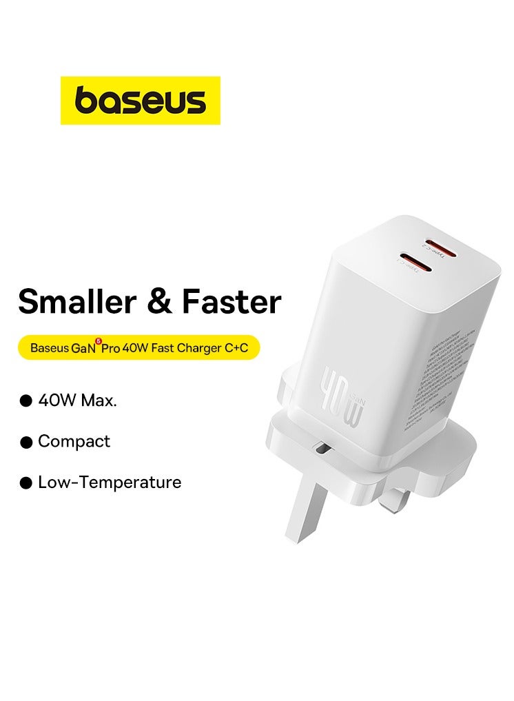 Baseus GaN5 Pro Fast Charger C+C 40W UK Moon White - Image 4