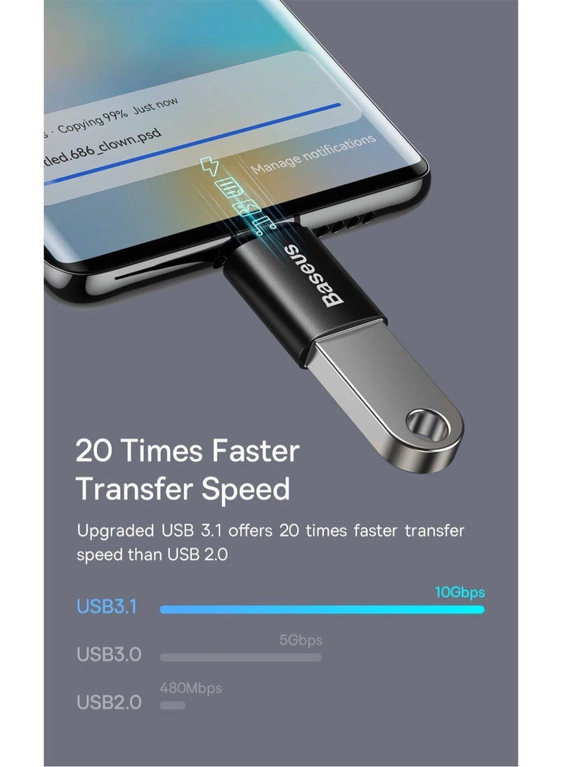 Baseus - USB to USB C Adapter【10Gbps Data Transfer】 Type C to USB 3.1 Mini OTG Adapter USB C Converter Compatible for【iPhone 15 Pro Max】【Samsung S24 Ultra Series】iPad, MacBook,Tablets,USB C Earphone Black - Image 1