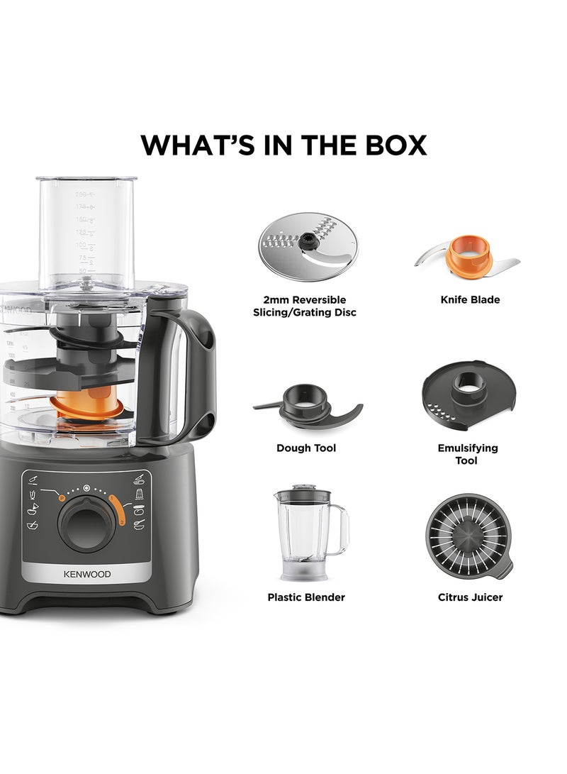 KENWOOD - Food Processor 800W Multi-Functional With Blender, Citrus Juicer, Reversible Slicing/Grating Disk, Emulsifying Disk For Whisking, Dough Maker, Knife Blade 800 W FDP31.270GY Grey - Image 1