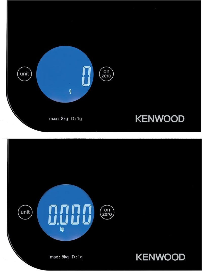 KENWOOD Digital Kitchen Scale 5Gm-8Kg Capacity Weight Scale 4Mm Tempered Glass, Touch Control, 3 AAA Batteries, Tare/Zero Function, Auto Shut-Off - WEP50.000BK Black - Image 4