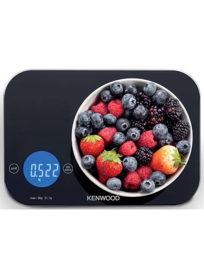 KENWOOD Digital Kitchen Scale 5Gm-8Kg Capacity Weight Scale 4Mm Tempered Glass, Touch Control, 3 AAA Batteries, Tare/Zero Function, Auto Shut-Off - WEP50.000BK Black - Image 1