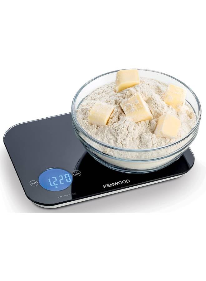 KENWOOD Digital Kitchen Scale 5Gm-8Kg Capacity Weight Scale 4Mm Tempered Glass, Touch Control, 3 AAA Batteries, Tare/Zero Function, Auto Shut-Off - WEP50.000BK Black - Image 3