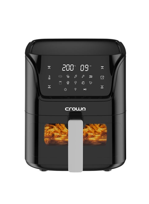 مقلاة هوائية مع نافذة طهي مرئية، دوران سريع للهواء الساخن للقلي والشواء والشواء والتحميص والخبز والمزيد، سعة 5.5 لتر/2.4 كجم، نطاق درجة حرارة 80-200 درجة مئوية، مؤقت لمدة 90 دقيقة