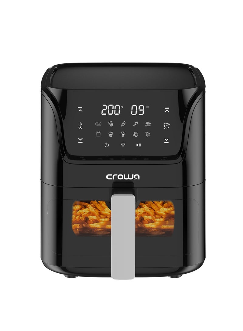 كراون لاين مقلاة هوائية مع نافذة طهي مرئية، دوران سريع للهواء الساخن للقلي والشواء والشواء والتحميص والخبز والمزيد، سعة 5.5 لتر/2.4 كجم، نطاق درجة حرارة 80-200 درجة مئوية، مؤقت لمدة 90 دقيقة - Image 1