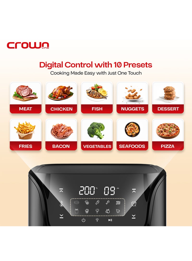 كراون لاين مقلاة هوائية مع نافذة طهي مرئية، دوران سريع للهواء الساخن للقلي والشواء والشواء والتحميص والخبز والمزيد، سعة 5.5 لتر/2.4 كجم، نطاق درجة حرارة 80-200 درجة مئوية، مؤقت لمدة 90 دقيقة - Image 5