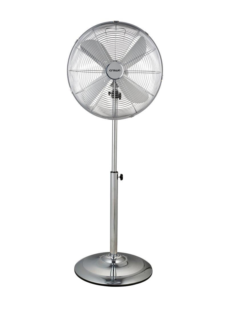 كراون لاين SF-402 16" Stainless Steel Fan with 4 Blades, 3 Speed Control, Adjustable Oscillation, Stable Round Base, And Soft Touch Tilting Angle – 50W Power, 220-240V, 50Hz 50 W SF-402 Metal  - Image 1