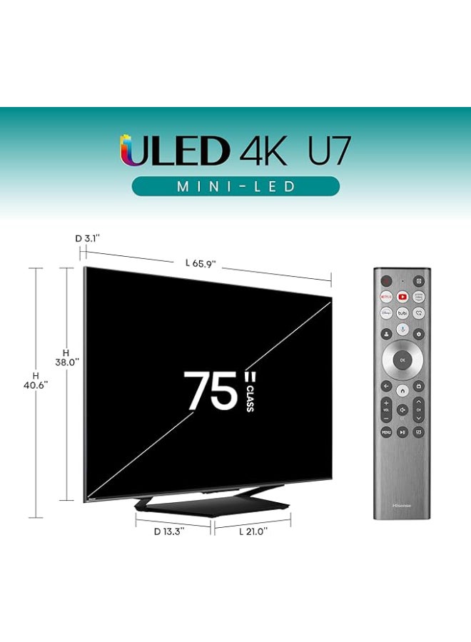 Hisense - 75inch 4K Smart  MiniLED And Native 120HZ Refresh Rate 75U7N Black - Image 1
