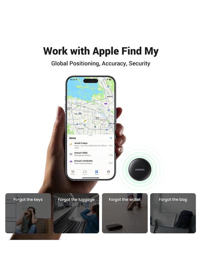 Ugreen - Smart Tag, Works with Apple Find My (iOS Only), Bluetooth Finder, Keys Finder And Item Locator for Keys, Bags, Wallets, and More Black - Image 1