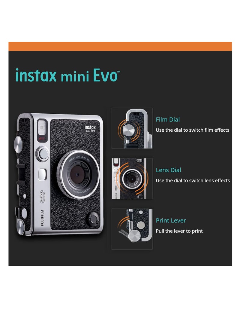 FUJIFILM Instax Mini EVO Hybrid Black Instant Camera Bundle with 2X Mini Twin Pack Instant Film  - Image 4