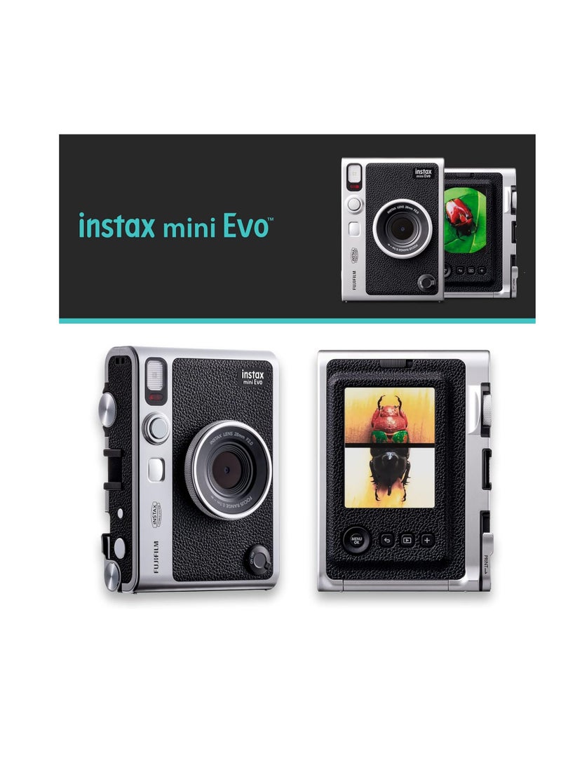 فوجي فيلم - مجموعة كاميرا Instax Mini EVO Hybrid الفورية باللون الأسود مع فيلمين فوريين Mini Twin Pack - Image 1