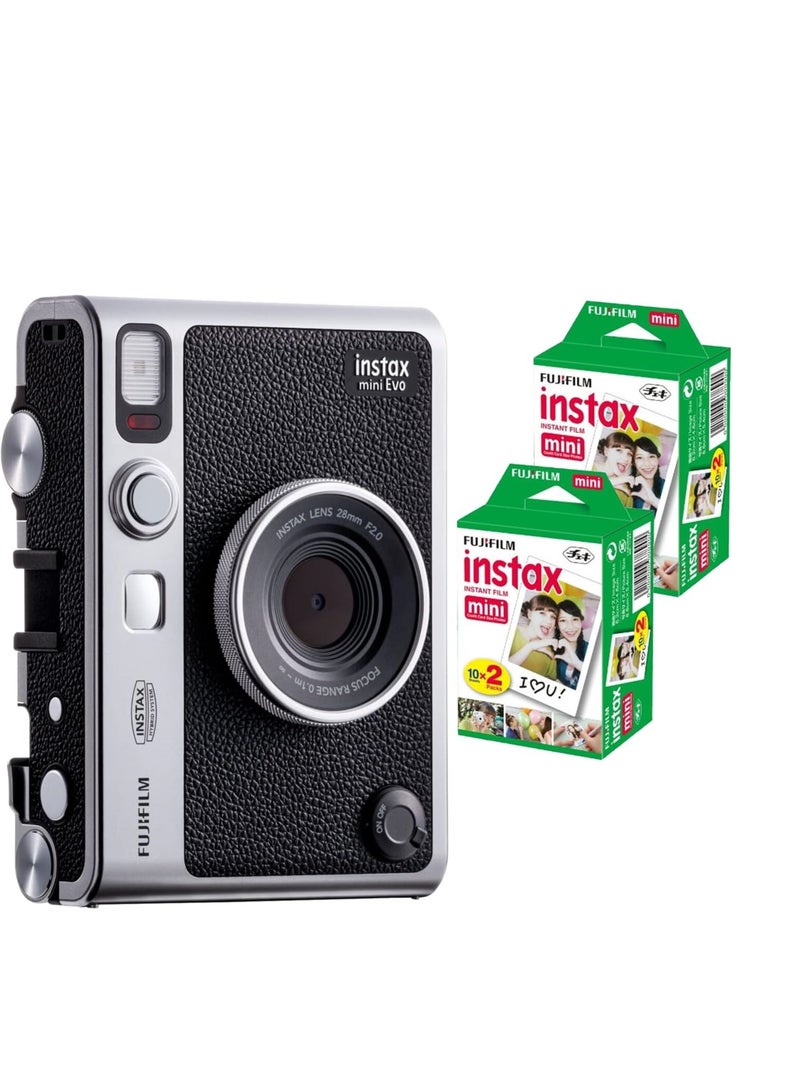 فوجي فيلم - مجموعة كاميرا Instax Mini EVO Hybrid الفورية باللون الأسود مع فيلمين فوريين Mini Twin Pack - Image 1