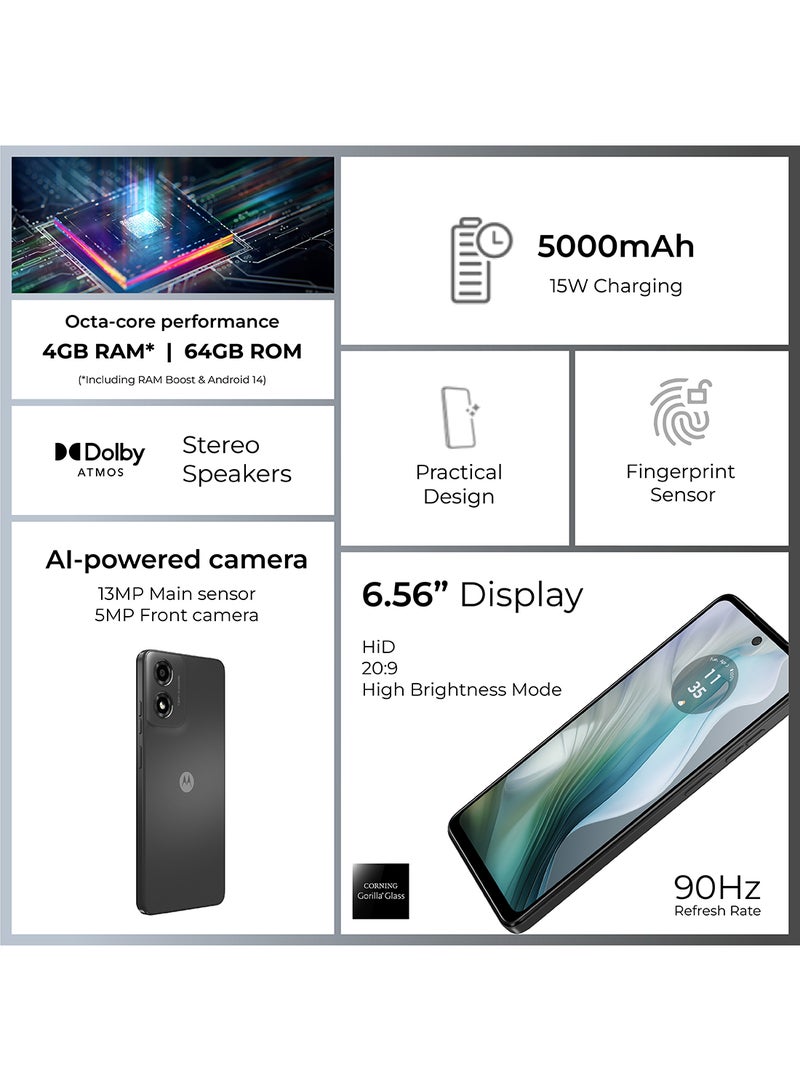 موتورولا - E14 ثنائي الشريحة، رمادي جرافيت عربي، 2 جيجابايت رام، 64 جيجابايت، 4G - إصدار الشرق الأوسط - Image 1
