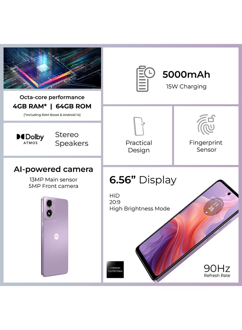 Motorola - E14 Dual SIM Arabic Pastel Purple 2GB RAM 64GB 4G - Middle East Version - Image 1