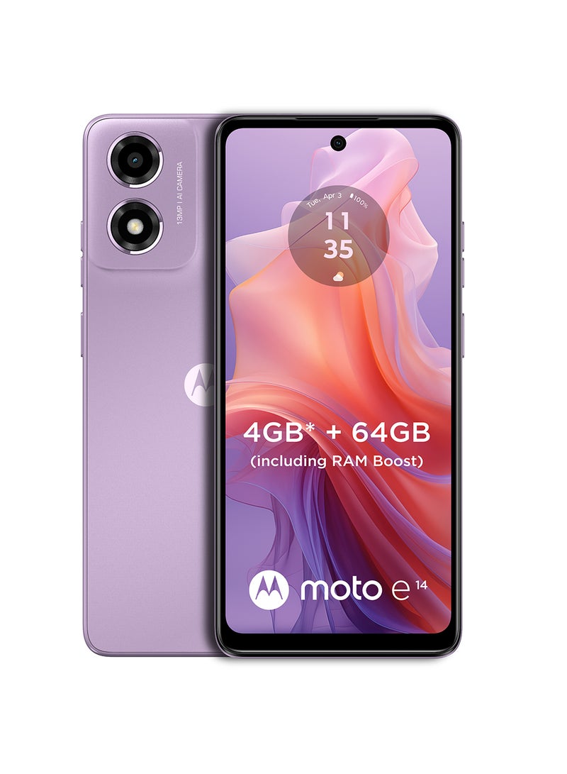 Motorola - E14 Dual SIM Arabic Pastel Purple 2GB RAM 64GB 4G - Middle East Version - Image 1