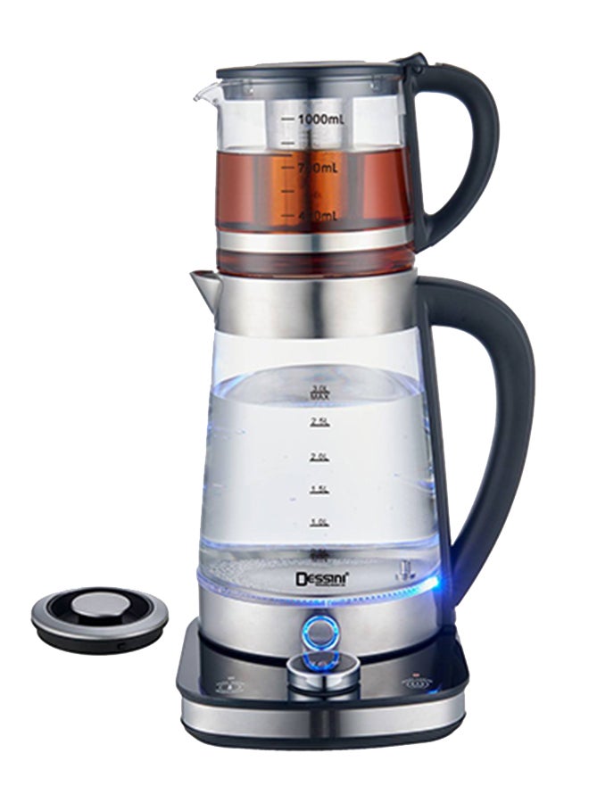 DESSINI Electric Turkish Tea maker With 2.0L Glass Water Kettle 1.0L Tea Pot Tea Maker 2300 Silver/Black/Clear  - Image 1