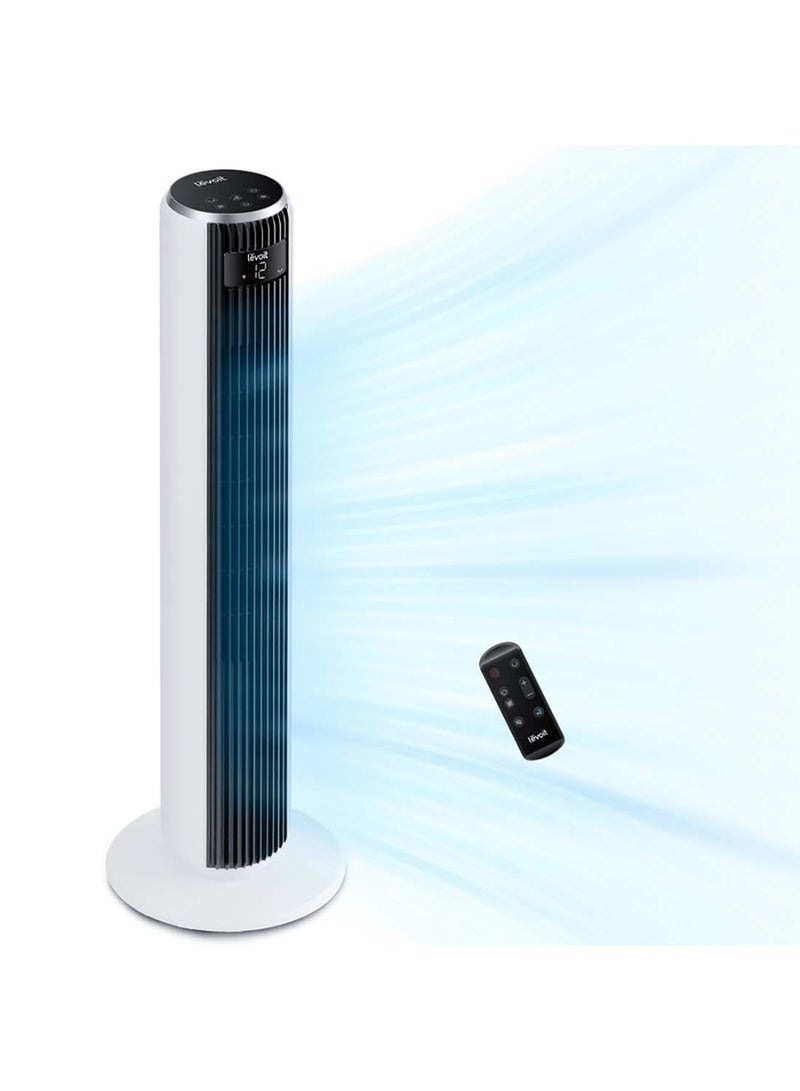 LEVOIT - Tower Fan For Bedroom 36 Inch, 25ft/s Standing Fans That Blow Cold Air For Home, Floor Fan 90° Oscillating For Indoors, 28dB Quiet With Sensor, 12H Timer,12 Speeds,4 Modes LTF-F362-WAE White/Black - Image 1