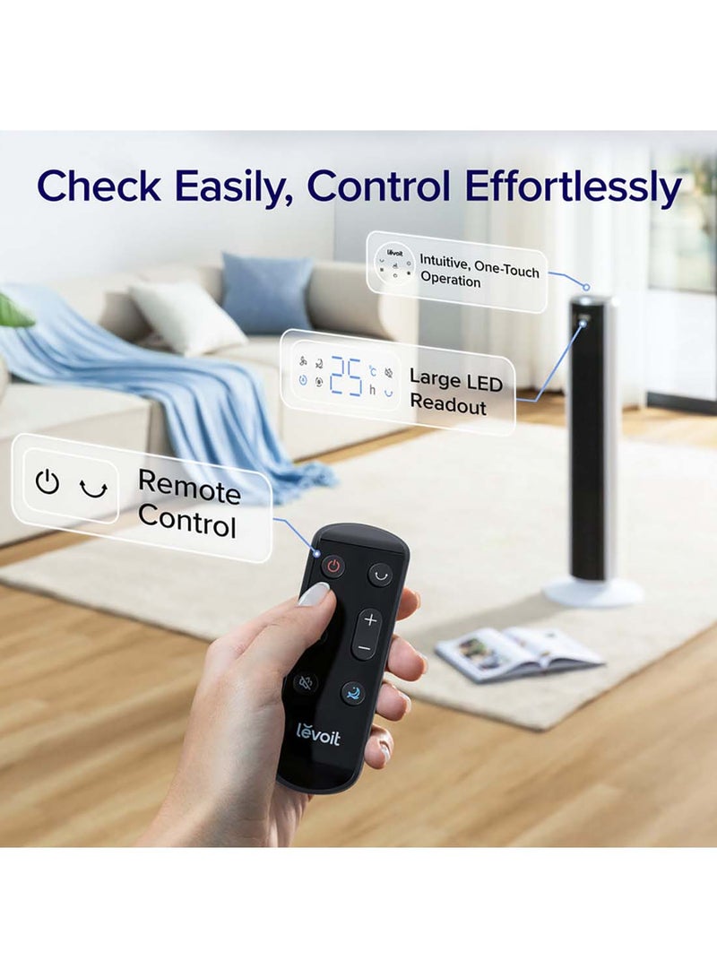 LEVOIT Tower Fan For Bedroom 36 Inch, 25ft/s Standing Fans That Blow Cold Air For Home, Floor Fan 90° Oscillating For Indoors, 28dB Quiet With Sensor, 12H Timer,12 Speeds,4 Modes LTF-F362-WAE White/Black - Image 3