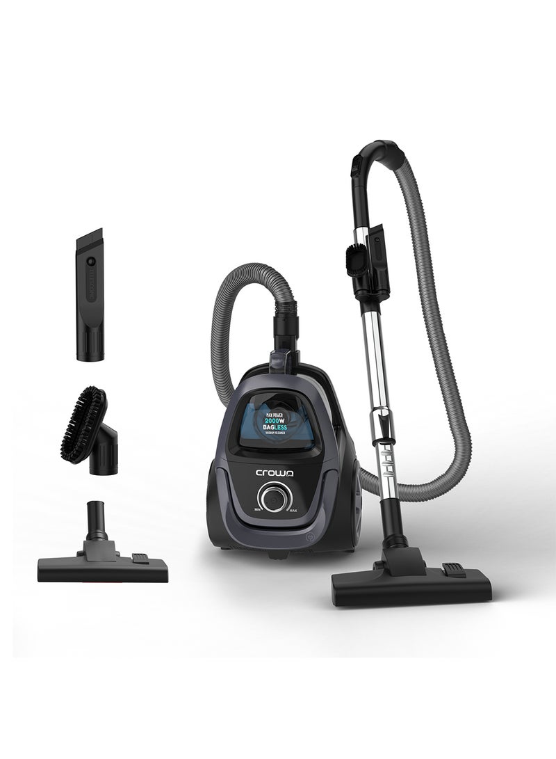 كراون لاين 2000W Bagless Vacuum Cleaner | 2.5L Tank with Adjustable Handle | Powerful Suction with Multiple Filters | Dust Full Indicator and Quiet Operation | 1 Year Brand Warranty 2.5 L 2000 W VC-272A Blue  - Image 1
