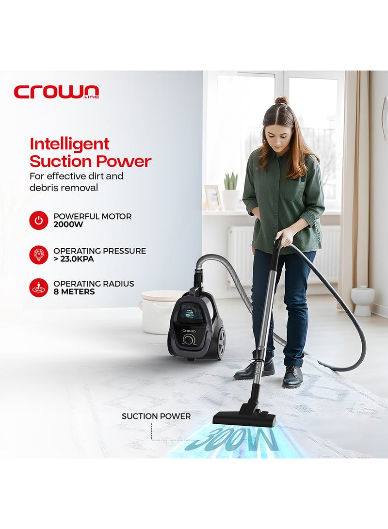 كراون لاين 2000W Bagless Vacuum Cleaner | 2.5L Tank with Adjustable Handle | Powerful Suction with Multiple Filters | Dust Full Indicator and Quiet Operation | 1 Year Brand Warranty 2.5 L 2000 W VC-272A Blue  - Image 3