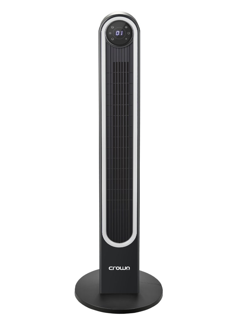 كراون لاين 42" Tower Fan with LED Light, 6 Speed Settings, 3 Wind Modes, 9-Hour Timer, 80° Oscillation, 7m/s Wind, LED Display, and Remote Control | 60W Power, 220-240V, 50/60 Hz. TF-398 Black  - Image 1