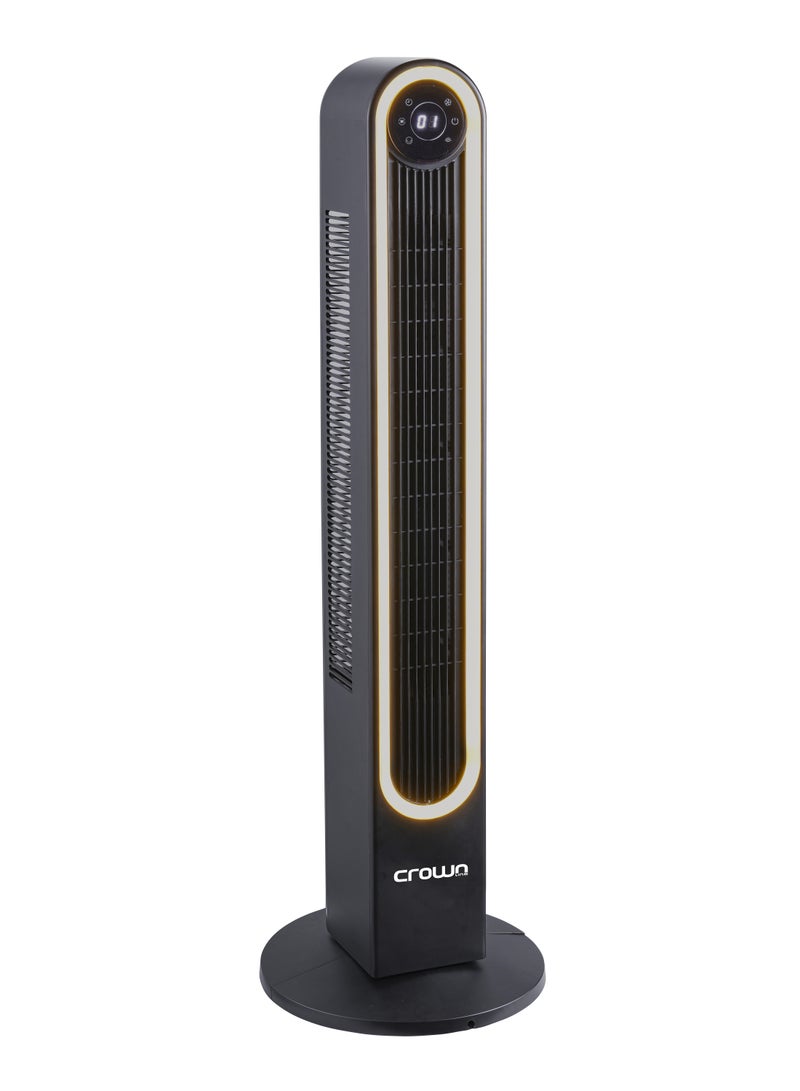 كراون لاين 42" Tower Fan with LED Light, 6 Speed Settings, 3 Wind Modes, 9-Hour Timer, 80° Oscillation, 7m/s Wind, LED Display, and Remote Control | 60W Power, 220-240V, 50/60 Hz. TF-398 Black  - Image 2