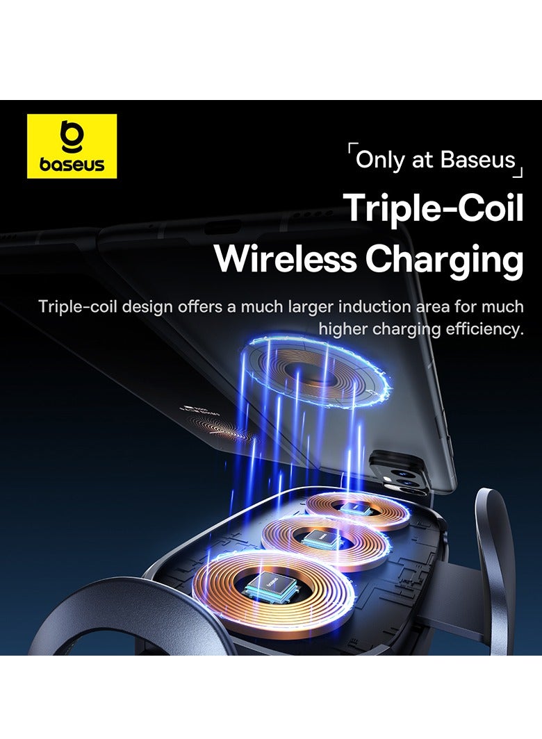 Baseus 15W Triple Coil Qi Wireless Car Charger, Airvent Mount Holder Compatible for Samsung Galaxy Z Flip 5/4/3/2, S24/S23 Ultra, iPhone 15 Pro Max, Pixel 7 Pro, Huawei Mate Series, Honor Fast Car Charger Black - Image 3