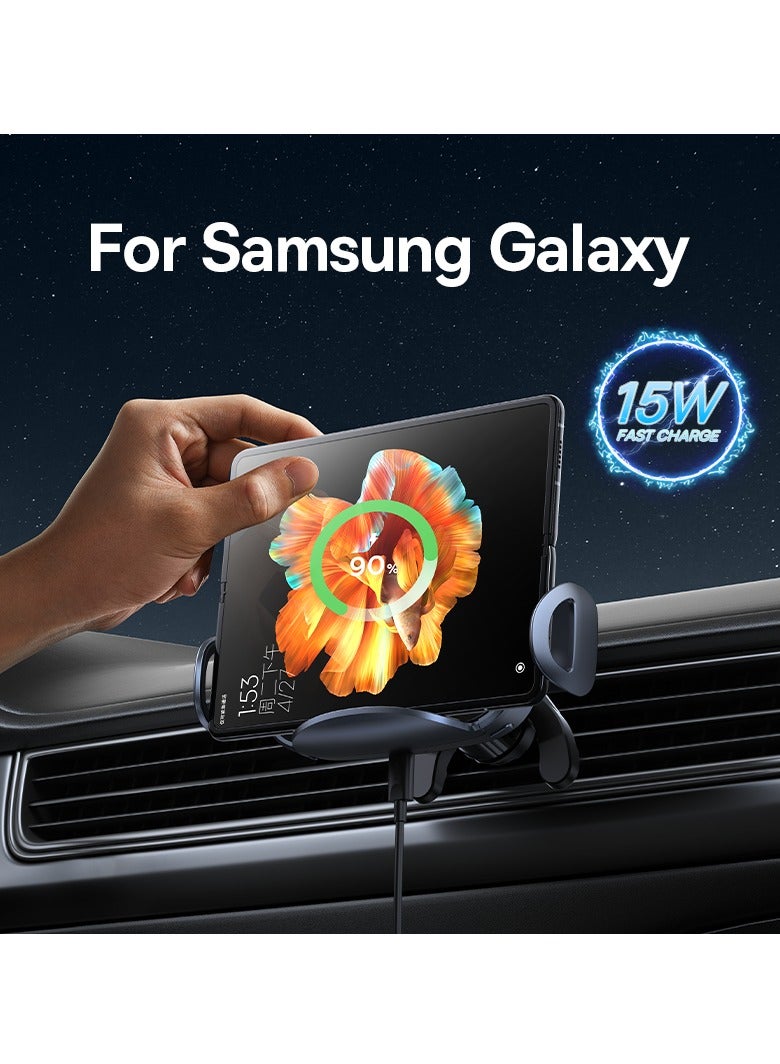 Baseus 15W Triple Coil Qi Wireless Car Charger, Airvent Mount Holder Compatible for Samsung Galaxy Z Flip 5/4/3/2, S24/S23 Ultra, iPhone 15 Pro Max, Pixel 7 Pro, Huawei Mate Series, Honor Fast Car Charger Black - Image 2