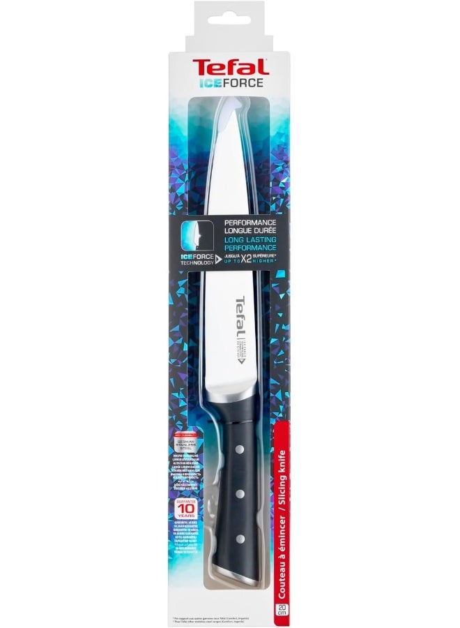 Tefal - TEFAL Ice Force Slicing Knife | 20 Cm | Kitchen Knife | German Stainless Steel Blade | Long-Lasting Cutting Performance and Sharpness | Dishwasher safe | Black | K2320714 Silver/Black 20cm - Image 1