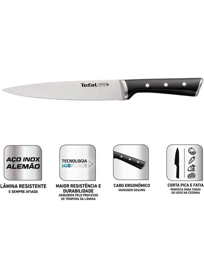 Tefal - TEFAL Ice Force Slicing Knife | 20 Cm | Kitchen Knife | German Stainless Steel Blade | Long-Lasting Cutting Performance and Sharpness | Dishwasher safe | Black | K2320714 Silver/Black 20cm - Image 1