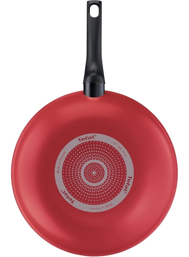 تيفال TEFAL مقلاة ووك 28 سم | تنظيف سهل | ألومنيوم | طلاء غير لاصق | مؤشر حرارة Thermo Signal | قاعدة توزيع الحرارة | أواني طهي آمنة وصحية | صنع في فرنسا | أحمر | ضمان لمدة سنتين | B5721953 28سم  - Image 3