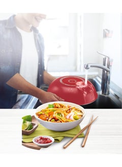 Tefal Wok Pan 28 Cm | Easy Clean | Aluminium | Non Stick Coating | Thermo Signal Heat Indicator | Diffusion Base | Healthy Safe Cookware | Made In France | Red | 2 Years Warranty | B5721953 Red 28cm  - Image 4