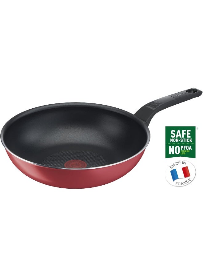 Tefal - Wok Pan 28 Cm | Easy Clean | Aluminium | Non Stick Coating | Thermo Signal Heat Indicator | Diffusion Base | Healthy Safe Cookware | Made In France | Red | 2 Years Warranty | B5721953 Red 28cm - Image 1