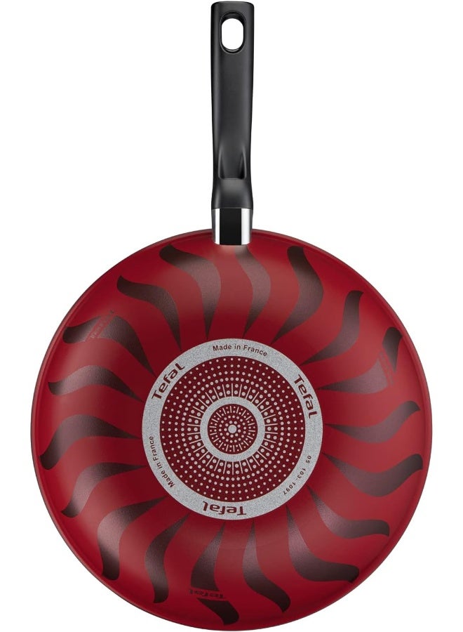 تيفال TEFAL مقلاة ووك 28 سم | Tempo Flame | ألومنيوم | 3.6 لتر | طلاء غير لاصق | مؤشر حرارة Thermo Signal | قاعدة توزيع الحرارة | صحي وآمن | صنع في فرنسا | أحمر | ضمان لمدة سنتين | C3041983 28سم  - Image 3