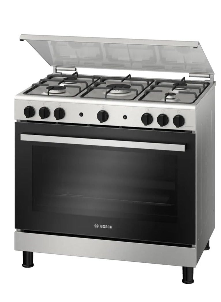 BOSCH FreeStanding Gas Cooker Serie 2 5 Burners 90 cm Grill Oven Capacity 147 Liter Stainless Steel HGV1F0U50S HGV1F0U50S Silver - Image 1
