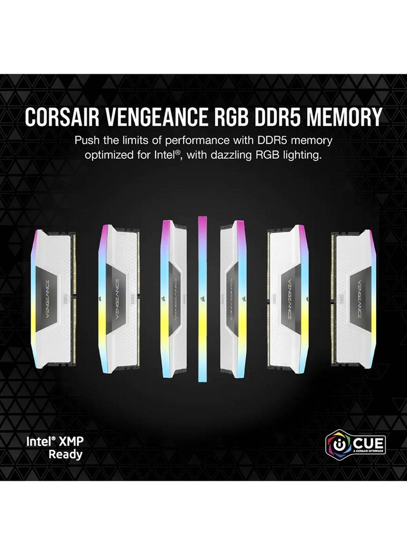 CORSAIR - Vengeance RGB 64GB (2x32GB) Desktop Memory, 288Pin DDR5 DRAM, 5200 Tested Speed, 40-40-40-77 Tested Latency, 1.25V, Overclock PMIC, Suite For Intel 600/700 Series, White | CMH64GX5M2B5200C40W - Image 1