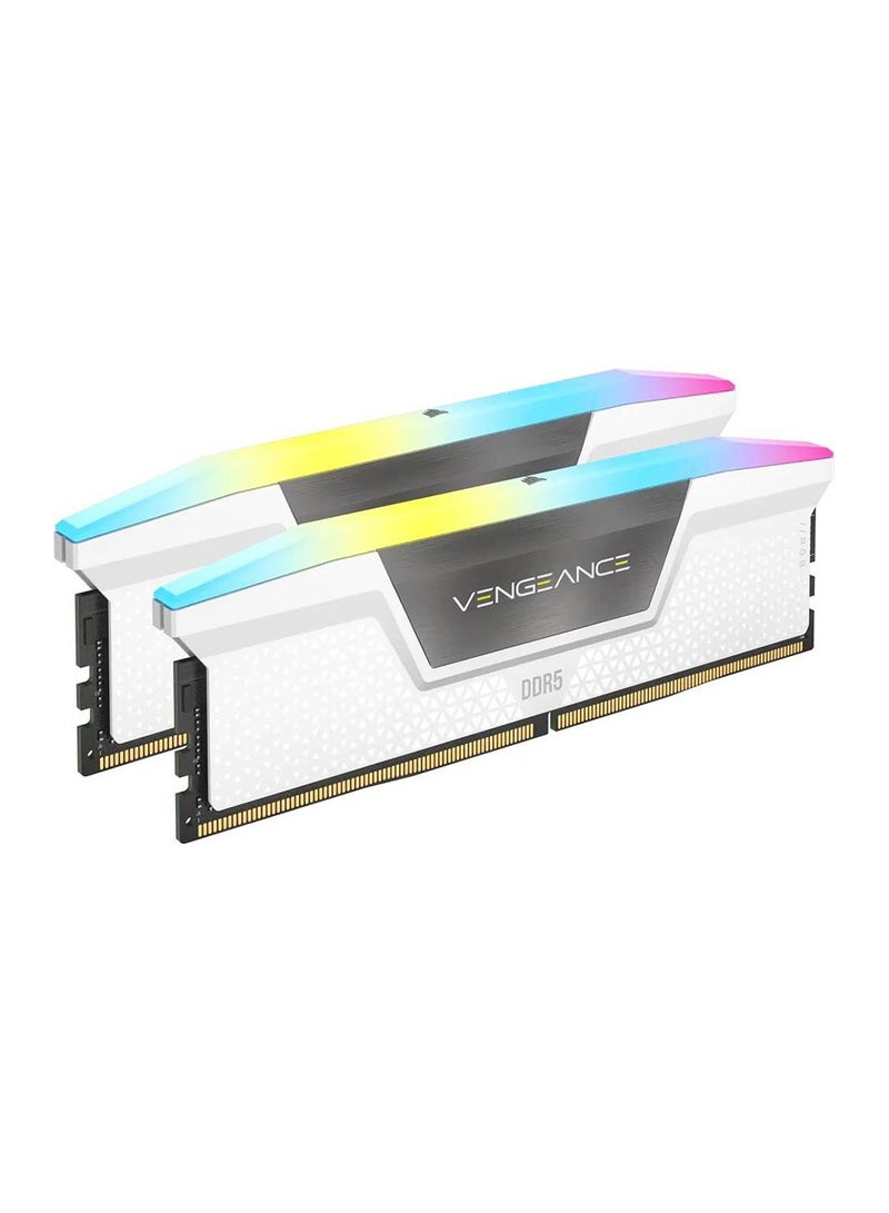 CORSAIR - Vengeance RGB 64GB (2x32GB) Desktop Memory, 288Pin DDR5 DRAM, 5200 Tested Speed, 40-40-40-77 Tested Latency, 1.25V, Overclock PMIC, Suite For Intel 600/700 Series, White | CMH64GX5M2B5200C40W - Image 1