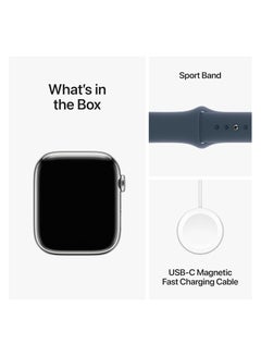 Apple Watch Series 9 GPS + Cellular 41mm Smartwatch With Silver Aluminum Case With Sport Band M/L Storm Blue  - Image 4