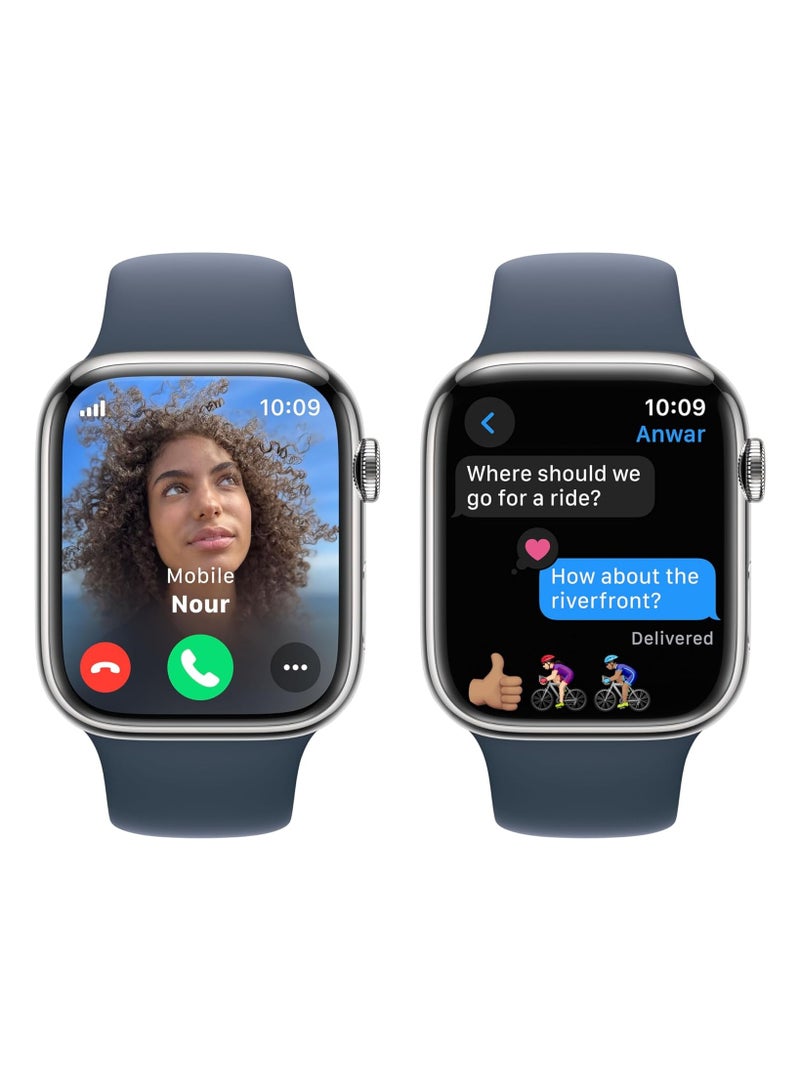 Watch Series 9 GPS + Cellular 41mm Smartwatch With Silver Aluminum Case With Sport Band M/L Storm Blue - pnsku/N70087764V/45/_/1719466451/1272850f-8017-49ac-8a92-3e1798301590