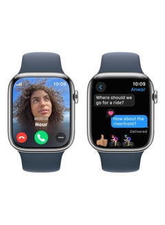 Apple Watch Series 9 GPS + Cellular 41mm Smartwatch With Silver Aluminum Case With Sport Band M/L Storm Blue  - Image 3
