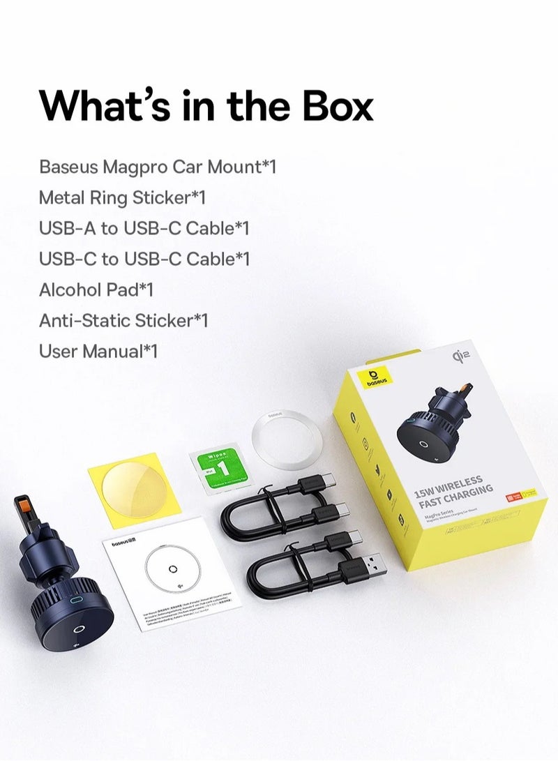 Baseus - Qi2 MagSafe Car Mount Charger, Wireless Car Charger with True Qi2-Certified and Heat Dissipation, Air Vent Magnetic Car Phone Holder with 15W Fast Charging for iPhone 15/14/13/12 Series and More Black - Image 1