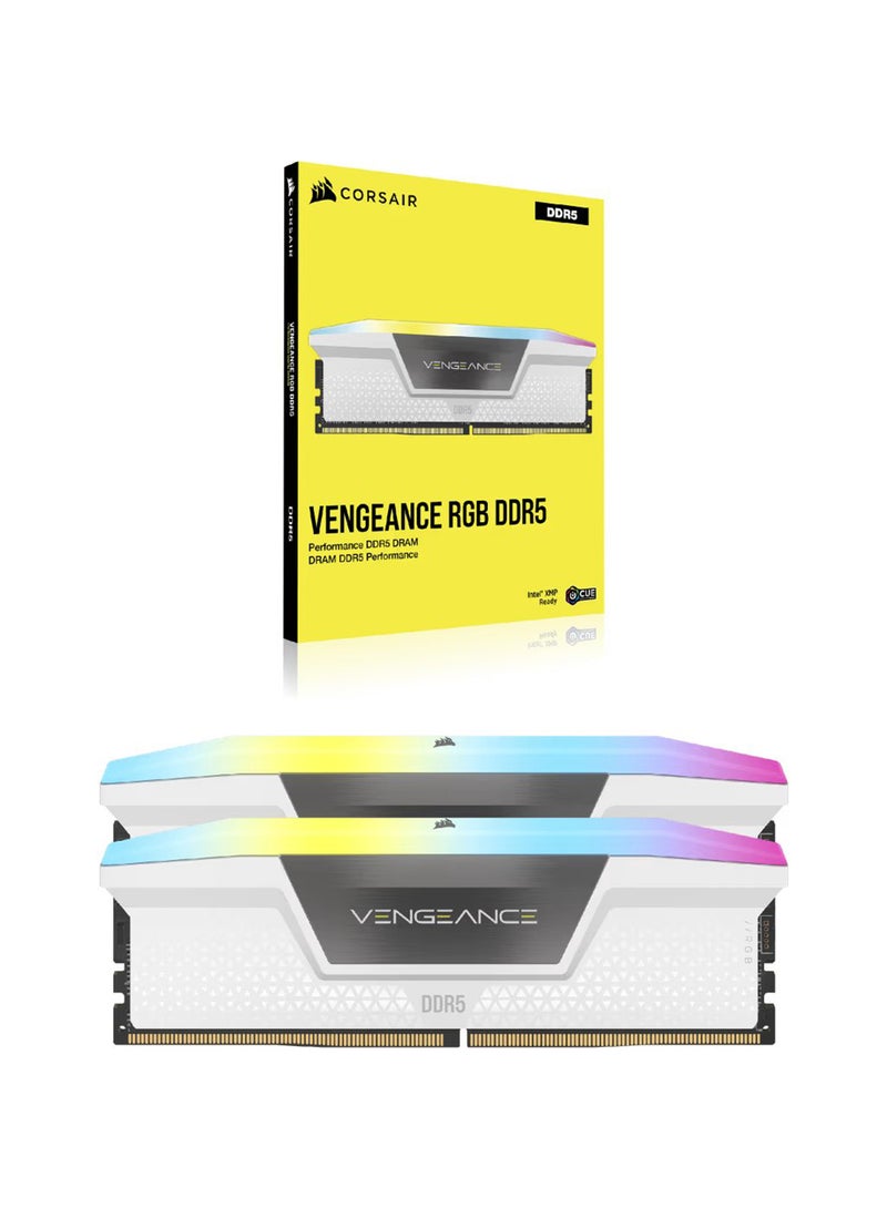 Corasiar VENGEANCE RGB 64GB (2x32GB) DDR5 DRAM 6400MT/s CL32 Memory Kit — White | CMH64GX5M2B6400C32W