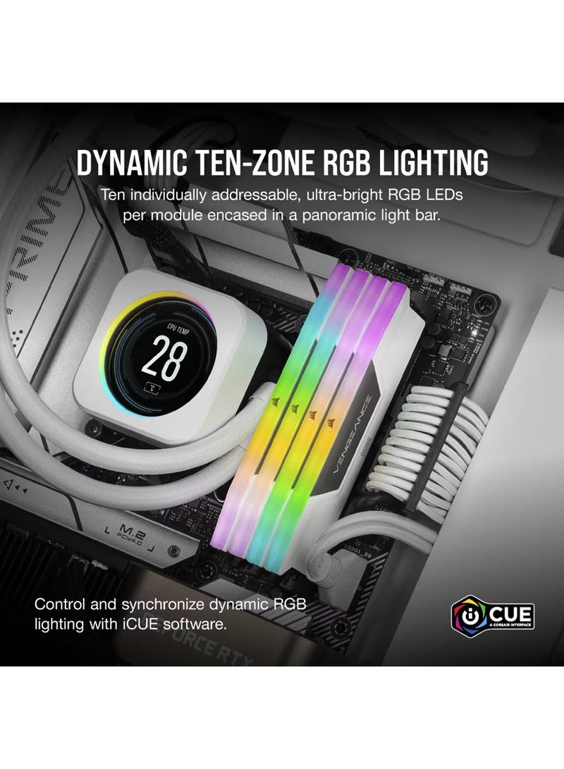 CORSAIR Corasiar VENGEANCE RGB 64GB (2x32GB) DDR5 DRAM 6400MT/s CL32 Memory Kit — White | CMH64GX5M2B6400C32W  - Image 4