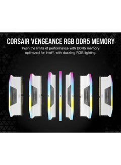 كورسير مجموعة ذاكرة سطح المكتب VENGEANCE RGB 32GB (2x16GB) DDR5، سرعة ذاكرة 6400 ميجاهرتز، زمن انتقال CAS 32-40-40-84، Intel XMP 3.0، جهد 1.40، 288 دبوس، RGB متعدد المناطق ديناميكيًا، أبيض | CMH32GX5M2B6400C32W  - Image 5