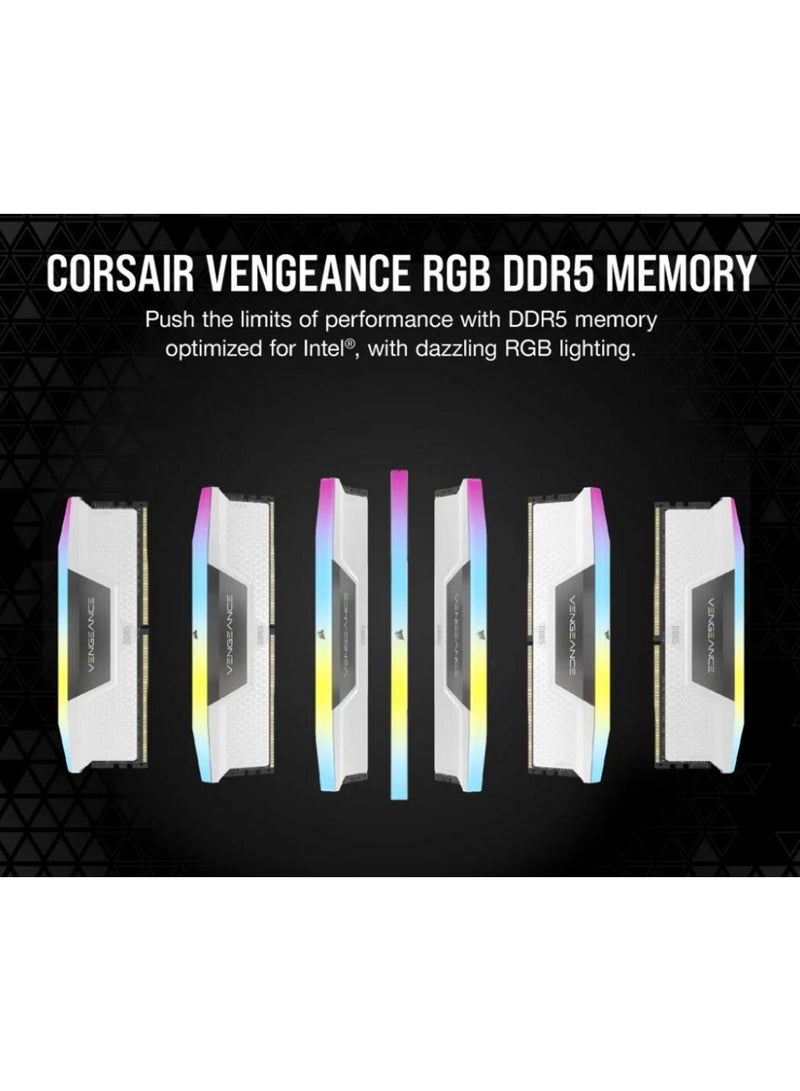 كورسير - مجموعة ذاكرة سطح المكتب VENGEANCE RGB 32GB (2x16GB) DDR5، سرعة ذاكرة 6400 ميجاهرتز، زمن انتقال CAS 32-40-40-84، Intel XMP 3.0، جهد 1.40، 288 دبوس، RGB متعدد المناطق ديناميكيًا، أبيض | CMH32GX5M2B6400C32W - Image 1