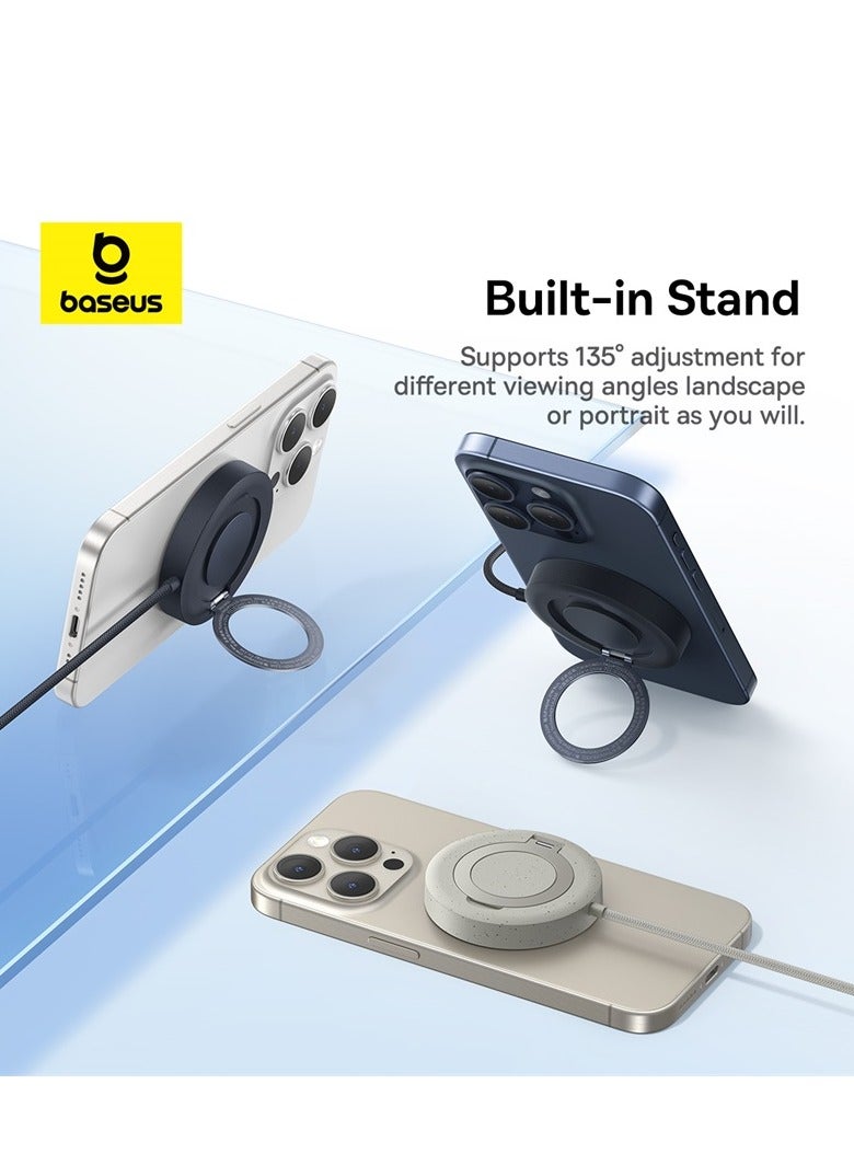 Baseus Magnetic Wireless Charger Fast Charging Pad, Qi2 Certified 15W Ultra-Fast MagSafe Compatible Wireless Charger, Built-in Stand with 4ft Cable for iPhone 15/15 Plus/Pro/15 Pro Max/14/13/12 Series Black  - Image 4