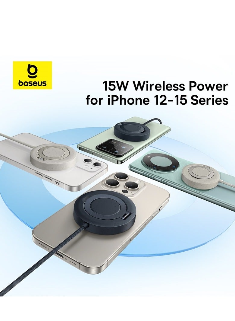 Baseus Magnetic Wireless Charger Fast Charging Pad, Qi2 Certified 15W Ultra-Fast MagSafe Compatible Wireless Charger, Built-in Stand with 4ft Cable for iPhone 15/15 Plus/Pro/15 Pro Max/14/13/12 Series Black  - Image 3