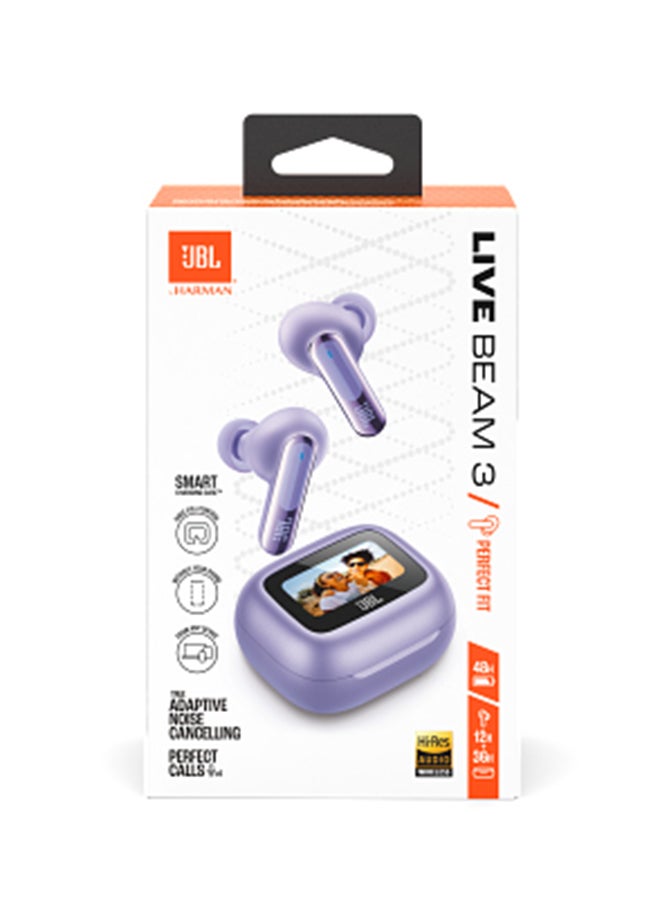 JBL - Live Beam 3 True Wireless Noise Cancelling Closed-Stick Earbuds Purple - Image 1
