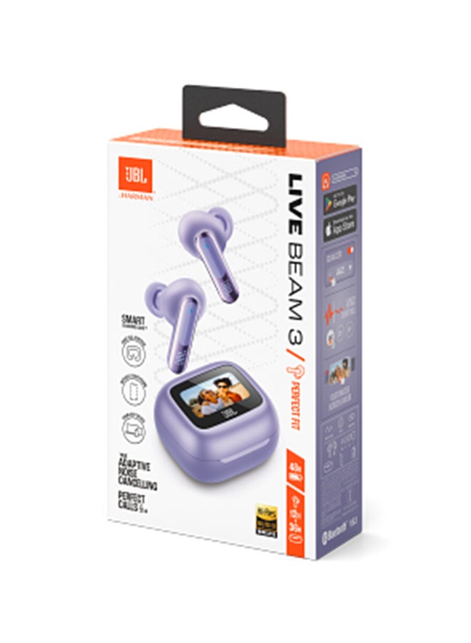 JBL - Live Beam 3 True Wireless Noise Cancelling Closed-Stick Earbuds Purple - Image 1